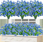 Bassion Artificial Flowers for Outdoors, 24 Bundles UV Resistant Fake Flowers Realistic Silk Faux Plants for Outdoor Planter Window Box Porch Patio Garden Home Outside Decorations