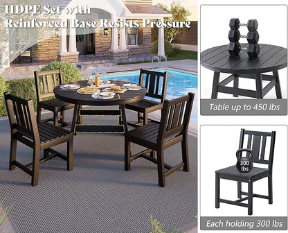 AMERLIFE 5 Piece HDPE Outdoor Dining Table & Chairs Set, All-Weather Patio Table and Chairs Set Furniture with Umbrella Hole for Garden, Backyard, Poolside, Seaside, Black