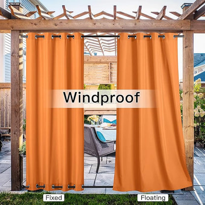 NICETOWN Canvas Outdoor Curtains 2 Panels = 110" Wide by 95" L for Patio Waterproof, Waterproof & Windproof Rustproof Top and Botom Grommet Outdoor Curtains/Drapes for Porch/Cabana, Orange