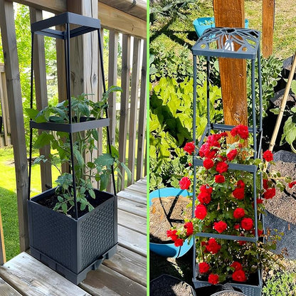 2 Packs Raised Garden Bed Tomato Planter Box with Trellis,44.8" Self-Watering Tomato Cage with Trapezoidal Trellis for Climbing Plants Flowers Vegetables Vine in Patio Garden Indoor Outdoor