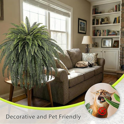 68" Artificial Ferns for Outdoor, UV Resistant Giant Faux Boston Fern Bush with 92 Fronds, Large Fake Plants Fade Resistant for Porch Patio Garden Home Decor