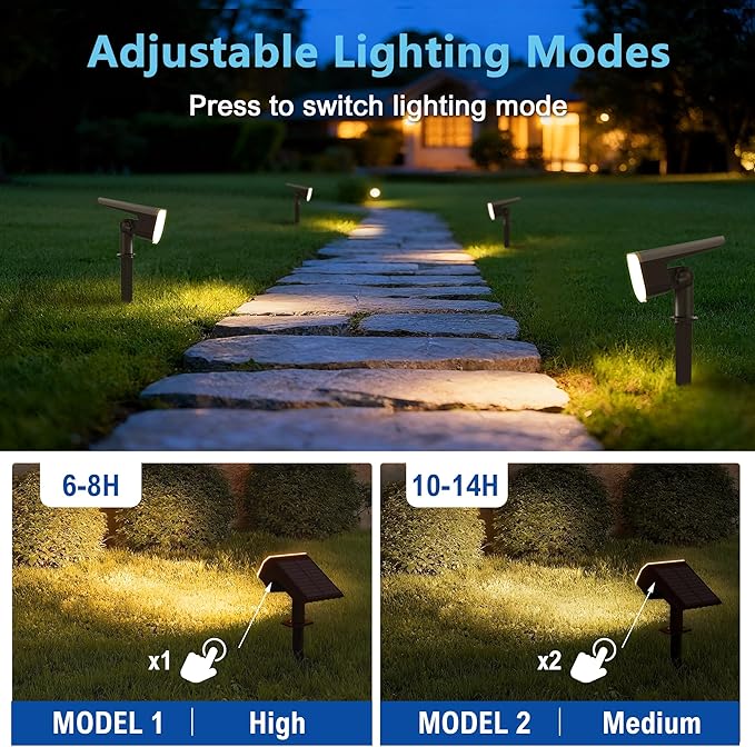 Solar Lights Outdoor Waterproof IP65, Super Bright LED, 3000K 2 Lighting Modes, Solar Powered Yard Garden Solar Spot Lights for Outside Landscape Auto On/Off -8 Pack