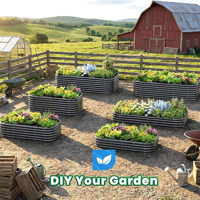 Quictent Galvanized Raised Garden Bed Kit, 8x4x1 ft Oval Metal Planter Box for Vegetables, Strengthened by Crossbar, Dark Gray, 2PCS