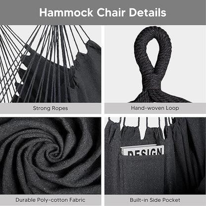 SUNCREAT 2-in-1 Hammocks Convertible Portable Double Hammock with Stand Included, Outdoor Hammock and Stand, Patented, Dark Grey with Tassel