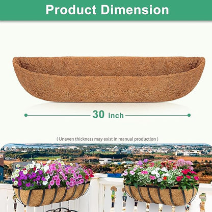 Y&M 30" Coco Liner for Window Box Deck Basket Planter Trough Coconut Fiber Liners, 2pcs Trough Coco Liner Pre-Formed Replacement