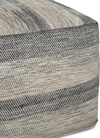 SIMPLIHOME Clay Square Pouf - 18 inch Wide Upholstered Cotton Ottoman in Grey Melange, Boho Footstool, Decorative Cube Pouf or Extra Seating for Living Room, Bedroom, or Kids Room, Assembled