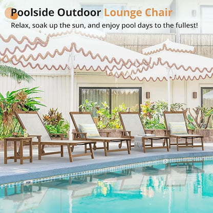 LUE BONA Chaise Lounge Chair Outdoor Set of 4, HDPS and HDPE Wicker Chaise Lounger with 5 Positions, Pool Lounge Chairs with Wheels and Adjustable Backrest for Patio, Poolside, Deck, Backyard