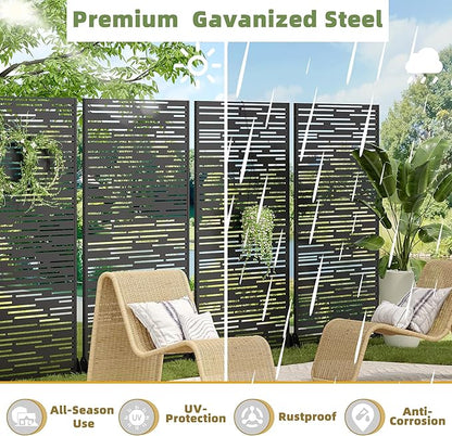 Casaphoria Metal Privacy Screen Outdoor, 72" H x 47" W Freestanding Decorative Privacy Screen for Patio Deck Balcony Garden with Stable Base, Shine Black