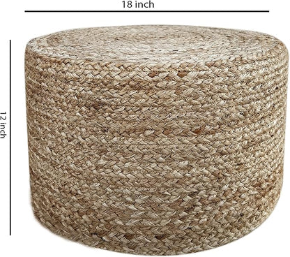 Scandilivin Homes Pouf Ottoman - 100% Natural Jute Braided- Footrest Pouf Hand Knitted - Traditional Cord Boho Pouffe - for The Living Room, Bedroom, Nursery, Patio, Lounge (18”x18”x12”)