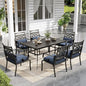 Sophia and William Patio Dining Set for 6, Outdoor Table and Chairs, Removable Blue Seat Cushions, 60" Black Patio Dining Table,Blue