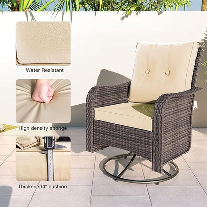 Kullavik 11 Pieces Outdoor Patio Furniture Set,PE Wicker Rattan Sectional Sofa Patio Conversation Sets with 43" 55000BTU Gas Propane Fire Pit Table,Swivel Rocking Chairs Set,Sand