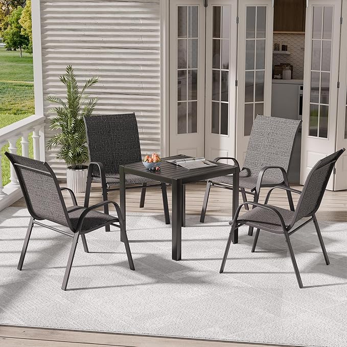 Patio Dining Chairs Set of 4, Dark Grey Metal Frame with 650D Fabric