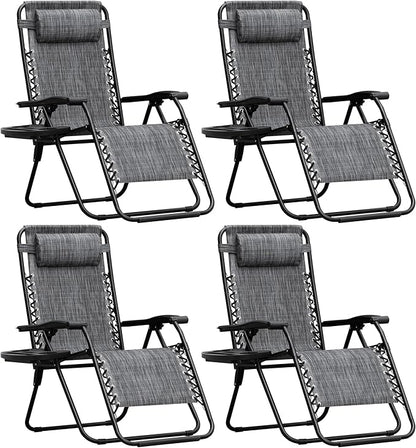 Homall Zero Gravity Chair Patio Folding Lawn Outdoor Lounge Reclining Chair with Cup Holder Pillows for Poolside Backyard and Beach Set of 4 Double Grey