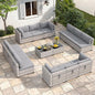 12-Seat Modular Patio Furniture Set – Outdoor Wicker Sectional Sofa with Thick 4″ Cushions, Dual-Strand PE Rattan, Rust-Resistant 18 mm Steel Frame, Backyard Garden Deck Lounge,Gray