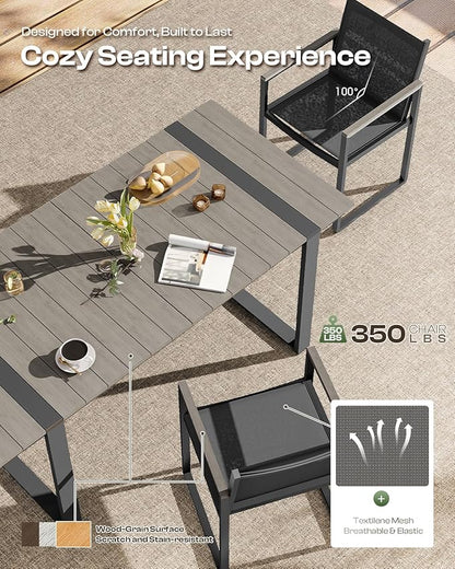 Outdoor Dining Table for 6, HDPS+ Aluminum Patio Dning Table with U-Shape Leg, Size: 67.4"*32.3"*29.6",Modern Rectangular Table for Lawn, Garden (Gray)
