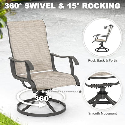 NUU GARDEN 5-Piece Outdoor Patio Dining Set, Slatted 37’’ Square Table with Umbrella Hole and 4 Patio Swivel Textilene Chairs, All Weather Patio Furniture Set for Porch, Backyard, Garden, Poolside
