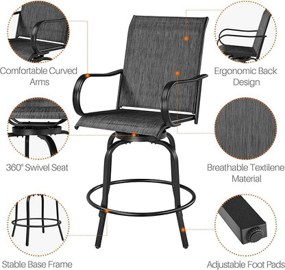 Yaheetech Patio Swivel Barstools Outdoor Chairs Set of 6, High Bistro Stools Outdoor Furniture, All-Weather Patio Stools for Outside, Beach, Lawn, Poolside and Garden, Black