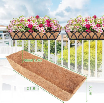 Y&M 2Pcs 24" Trough Coco Fiber Replacement Liner, Pre-Formed Window Deck Coco Liner, Natural Coconut Planter for Wall Hanging Basket, Window Box, Fence, Railing