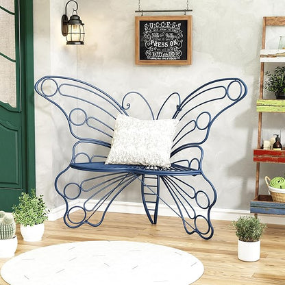 50 Inches Outdoor Bench, Garden Bench with Sturdy Iron Metal Frame, Pretty Butterfly Bench Front Porch Bench for Porch,Lawn,Garden,Yard