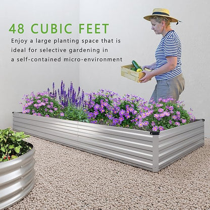 12x4x1FT Galvanized Raised Garden Bed Kit,Vegetable Boxes-Rectangle Metal Flower Box,Large Planter Raised Beds Outdoor Garden for Planting,Fruit,Herb-Silver