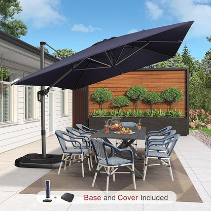 PURPLE LEAF 10'×13' Patio Umbrella with Base Included and Cover Outdoor Umbrella with Cover Extra Large Heavy Duty Cantilever Umbrella Navy Blue
