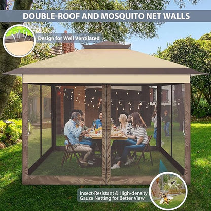 COBIZI 11x11 FT Pop up Gazebo Canopy Tent - Outdoor pop up gazebos on Clearance,carpas para Patio,Shelter - Screen Tents with Portable Carry Bag,Patio Gazebos for Camping,Garden,Deck,Backyard,Brown