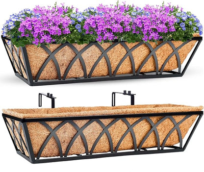 24in 2pcs Planter Box with Coco Liner, Rust-Resistant Metal Frame, Hydration and Drainage for Indoor or Outdoor Use