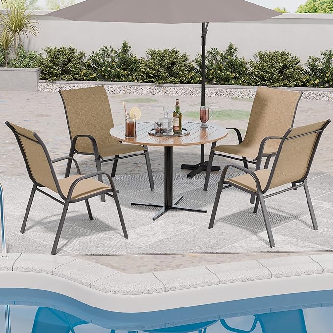Patio Dining Chairs Set of 4 in Brown with Steel A-Frame