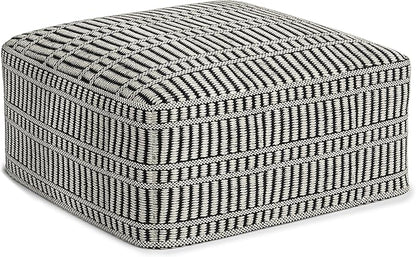 SIMPLIHOME Safford Square Pouf - 20 inch Wide Upholstered PET Polyester Ottoman in Black and White, Boho Indoor/Outdoor Footstool or Extra Seating for Living Room, Bedroom, or Patio, Assembled
