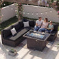 NICESOUL 6 Piece Modern L-Shaped Outdoor Sectional with Firepit Natural Gas/Propane, 29.3'' High Back Wicker Patio Furniture Set, Oversized Conversation for Exterior, 2 Color Cushion Black & Gray