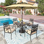PHI VILLA Outdoor Patio Dining Set for 4 People with 10ft 3-Layer Auto-tilt Round Umbrella(Beige), Includes 4 Outdoor Chairs with Cushions and a Metal Square Table, Perfect for Garden, Lawn, or Deck