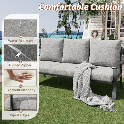 HOMREST Outdoor Couch Aluminum Patio Furniture Sofa, 3-Seat All-Weather Metal Outdoor Patio Furniture with Cushions, Grey