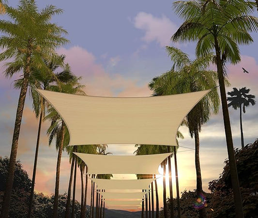 Amgo 14' x 14' x 19.8' Beige Right Triangle Sun Shade Sail UPF50+ Canopy Awning AGSLT, 95% UV Blockage, Water & Air Permeable, 200GSM Heavy Duty Commercial Series(We Make Custom Sizes)