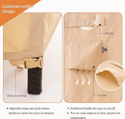 WJ-X3 Large 96in Beige & Coffee Patio Furniture Cover, 96W x 64D x 31H Inches - Image 5