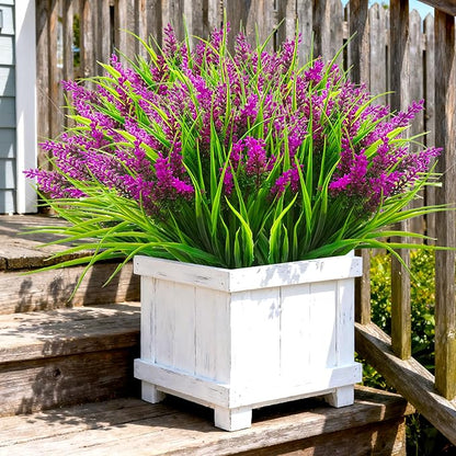 Artificial Plants Outdoor, 20 Pcs Fake Flowers UV Resistant Outdoor Fake Plants, Lavender Artificial Flowers Plastic Fake Faux Flowers Shrubs for Home Porch Garden Yard Window Box