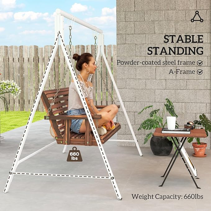 Porch Swing Stand, Heavy-Duty White Steel A-Frame, 528 lb Capacity