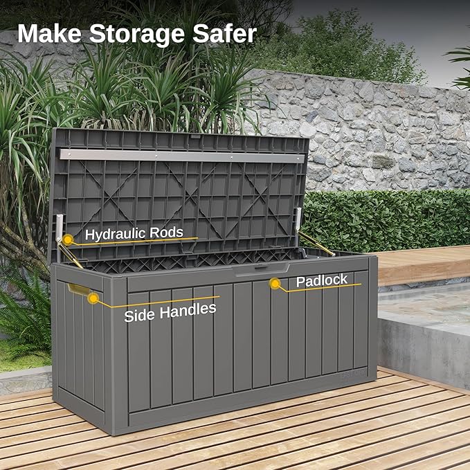 Deck Box 90 Gallon Grey Resin Lockable Outdoor Storage Box