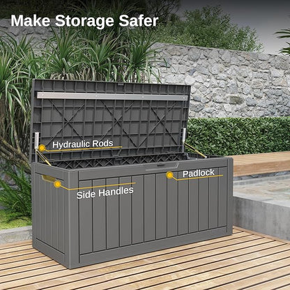 Deck Box 90 Gallon Grey Resin Lockable Outdoor Storage Box