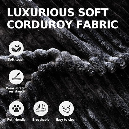 CHORRO67 Chaise Lounge Chair Indoor,Oversized Boneless Single Sleeeper Couch Bed,Corduroy Cloud Sofa with 3 Soft Pillows for Livingroom,Bedroom,No Assembly (Black)