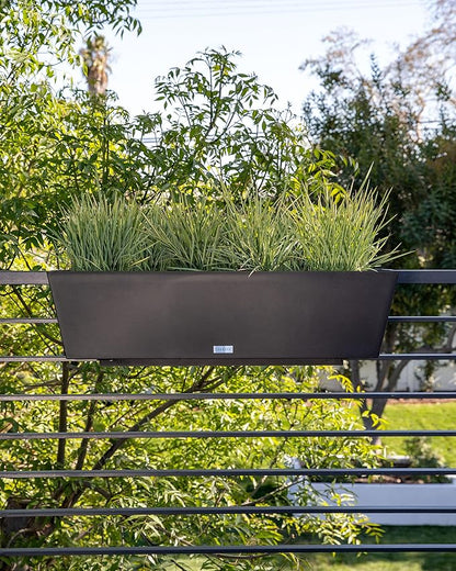 Veradek Pure Series Railing Planter - Plastic Hanging Planter for Outdoor Balcony/Fence | Durable All-Weather Use with Adjustable Brackets | Modern Décor for Flowers, Succulents, Hanging Plants
