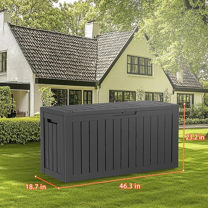 Deck Box, 90 Gallon Black Resin Outdoor Storage
