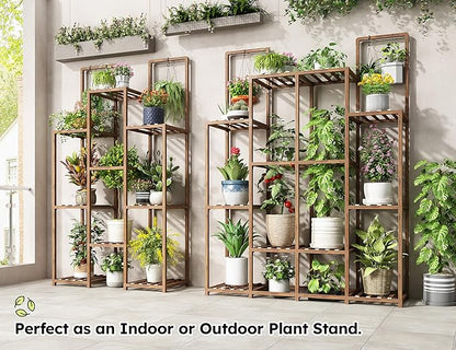 EnHomee Plant Stand Indoor Wood Plant Stand Outdoor Plant Shelves for Multiple Plants Stands with 11-16 Potted for Living Room Patio Balcony Yard Garden 34.2''W×11.8''D×47.4''H