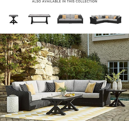 Signature Design by Ashley Beachcroft Curved Modern 3-Piece Outdoor Sectional with Cushion and 6 Throw Pillows, Light Gray