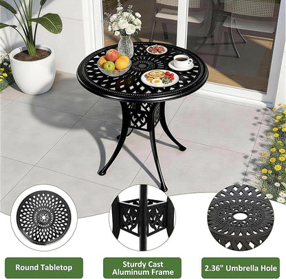 30.31" Outdoor Patio Dining Table, Cast Aluminum Patio Table, Patio Bistro Table, Patio Furniture Set with 2.36" Umbrella Hole for Balcony Lawn Garden Backyard