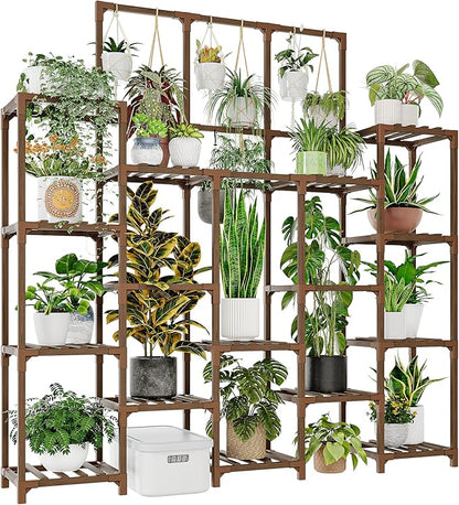 Plant Stand Indoor Outdoor 63" Tall Plant Shelf for Plants 14-Tier Large Plant Sheves for Living Room Heavy Duty Plant Rack Garden Balcony Patio Hanging Planter