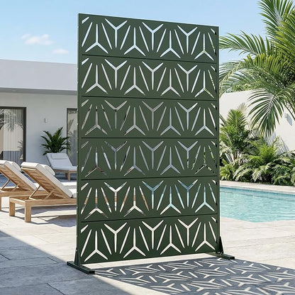 Casaphoria Metal Privacy Screen Outdoor, 72" H x 47" W Freestanding Decorative Privacy Screen for Patio Deck Balcony Garden with Stable Base, Drakgreen-Star