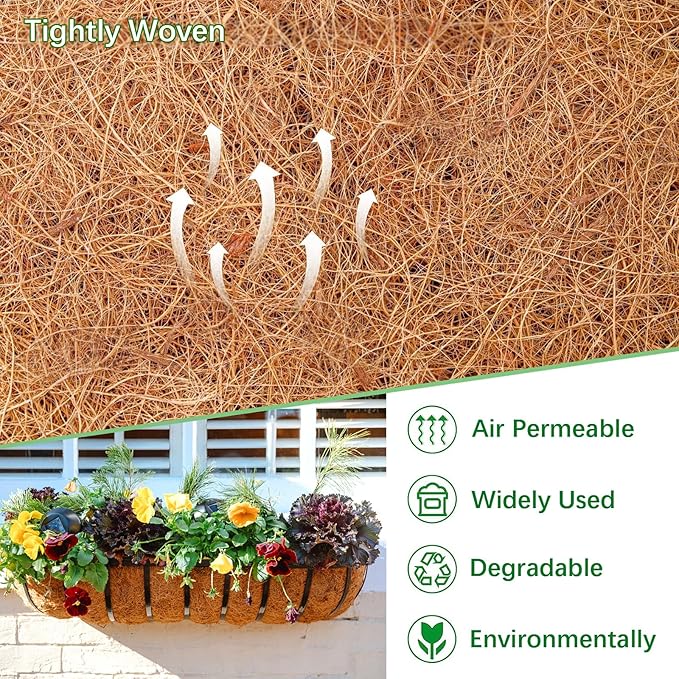 Coco Liners for Planters - 4 Pack 36 Inch Trough Coconut Liners for Planters, Window Box Coco Liners, 100% Natural Coconut Fiber Liners for Wall Hanging Basket, Window Box, Fence Baskets