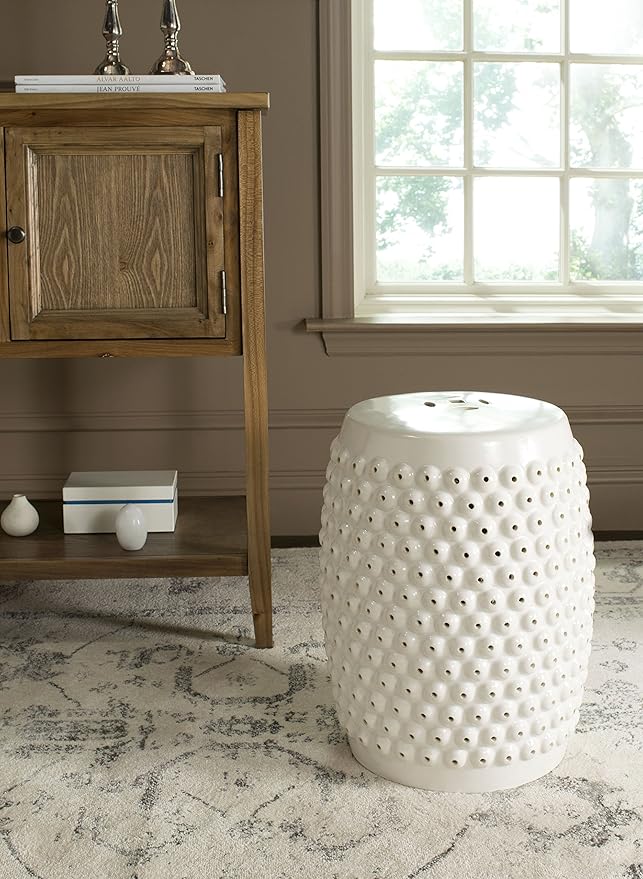 Ceramic Garden Stool, Cream Finish, 18 in H x 21 in D Decorative Accent