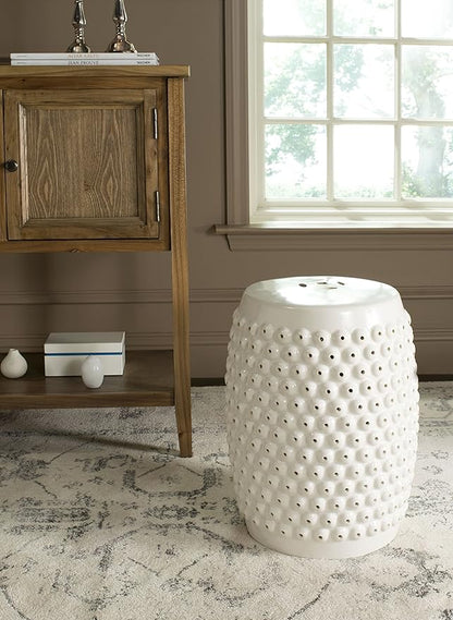 Ceramic Garden Stool, Cream Finish, 18 in H x 21 in D Decorative Accent