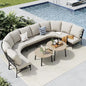 MFSTUDIO Patio Furniture Set, 8 Seats Half-Moon Curved Outdoor Sectional Sofa Conversation Set with 2 Wood-Like Round Table, Woven Rattan Patio Couch for Backyard, Garden, Deck